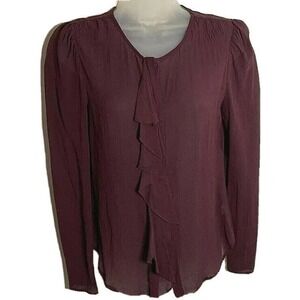 MOULINETTE Soeurs Silk Blouse‎ Sheer Long Sleeve Ruffle Front Top Womens Size XS